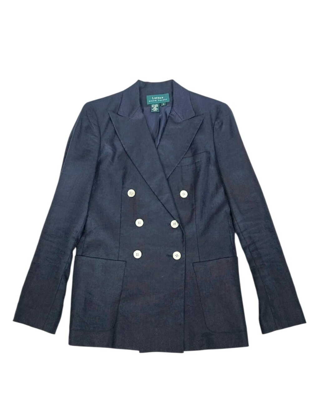 Lauren Ralph Lauren Linen Navy Double-Breasted Blazer - Picture 4 of 12